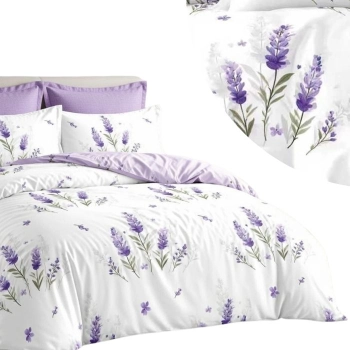 Pościel 200x220 bawełna – Lawenda elegancka pościel premium PK787 z prześcieradłem